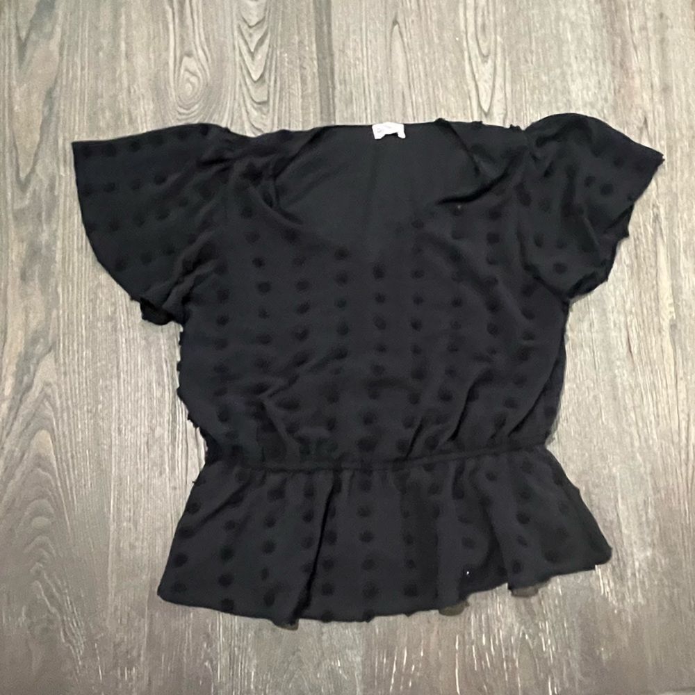 So Blouse Short Sleeve Peplum Polka Dot Tunic Black Size XL